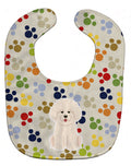 Pawprints Bichon Frise Baby Bib Easy-Clean Baby Bib Baby Feeding Accessory Baby Mealtime Essential, 10 x 13, Multicolor