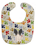 Pawprints Papillon Black White Baby Bib Easy-Clean Baby Bib Baby Feeding Accessory Baby Mealtime Essential, 10 x 13, Multicolor