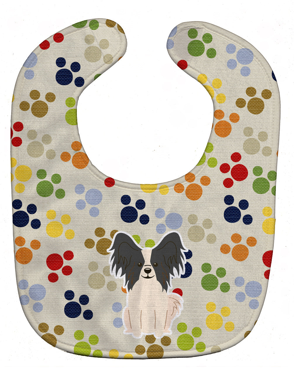 Pawprints Papillon Black White Baby Bib Easy-Clean Baby Bib Baby Feeding Accessory Baby Mealtime Essential, 10 x 13, Multicolor
