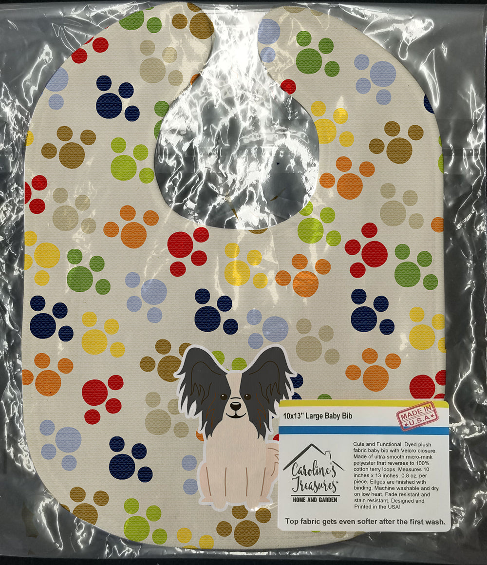 Pawprints Papillon Black White Baby Bib Easy-Clean Baby Bib Baby Feeding Accessory Baby Mealtime Essential, 10 x 13, Multicolor