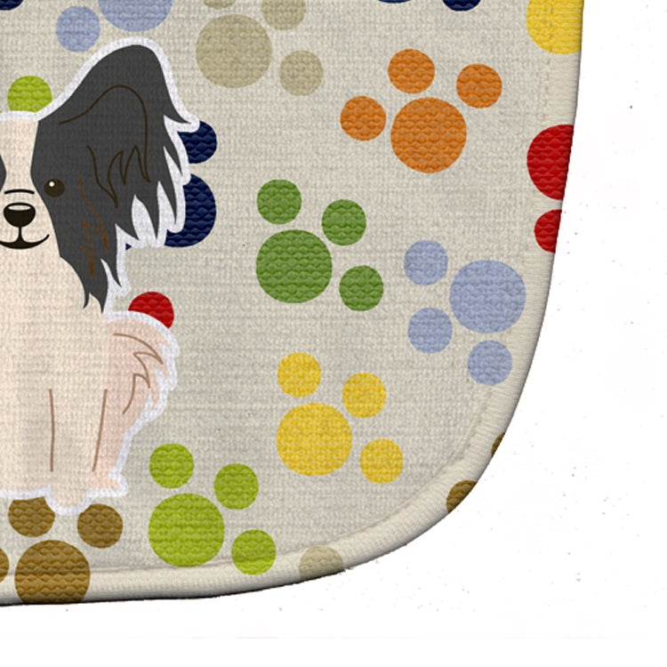 Pawprints Papillon Black White Baby Bib Easy-Clean Baby Bib Baby Feeding Accessory Baby Mealtime Essential, 10 x 13, Multicolor