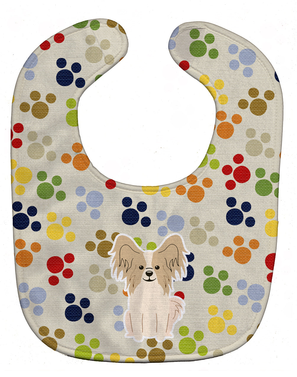 Pawprints Papillon Sable White Baby Bib Easy-Clean Baby Bib Baby Feeding Accessory Baby Mealtime Essential, 10 x 13, Multicolor