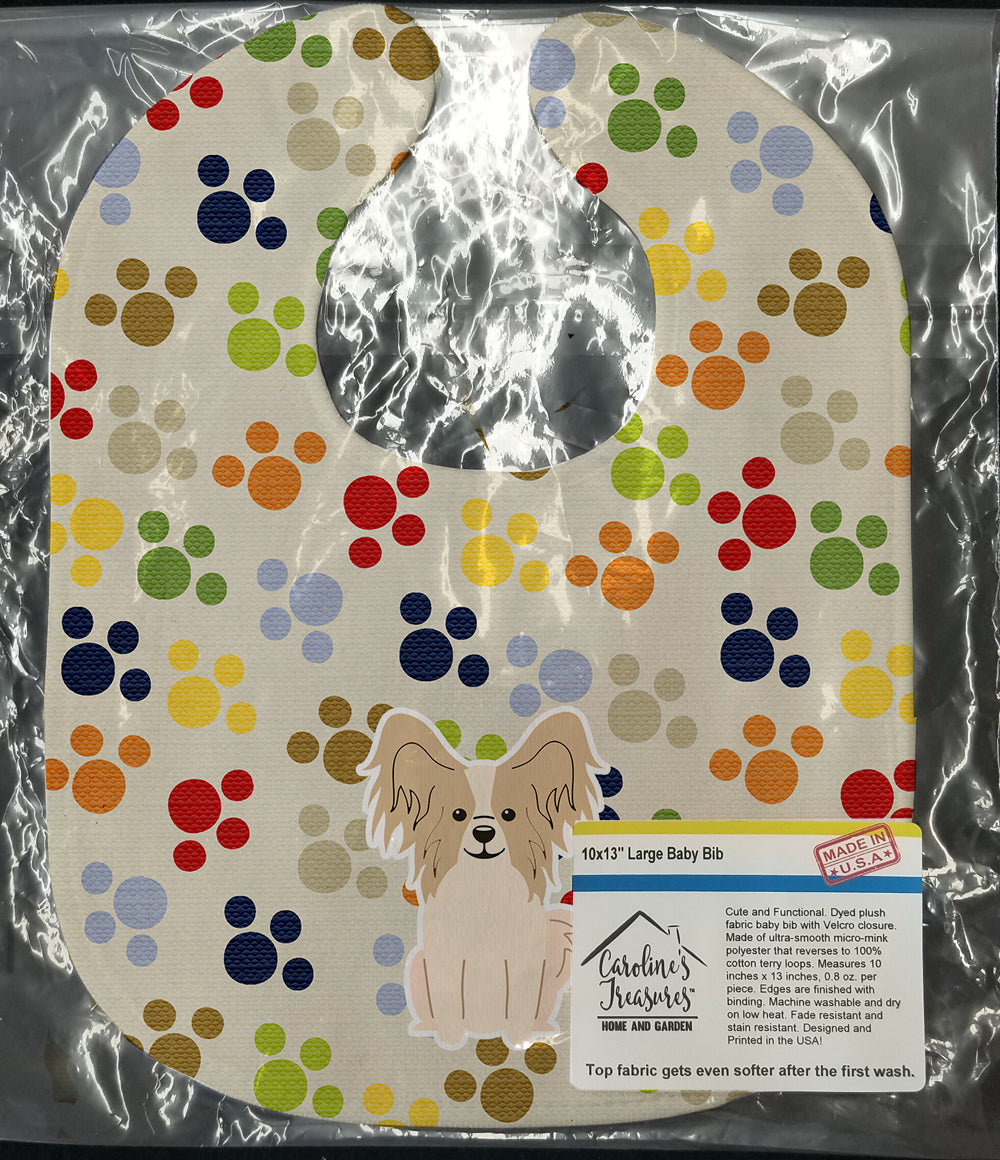 Pawprints Papillon Sable White Baby Bib Easy-Clean Baby Bib Baby Feeding Accessory Baby Mealtime Essential, 10 x 13, Multicolor