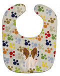Pawprints Papillon Red White Baby Bib Easy-Clean Baby Bib Baby Feeding Accessory Baby Mealtime Essential, 10 x 13, Multicolor