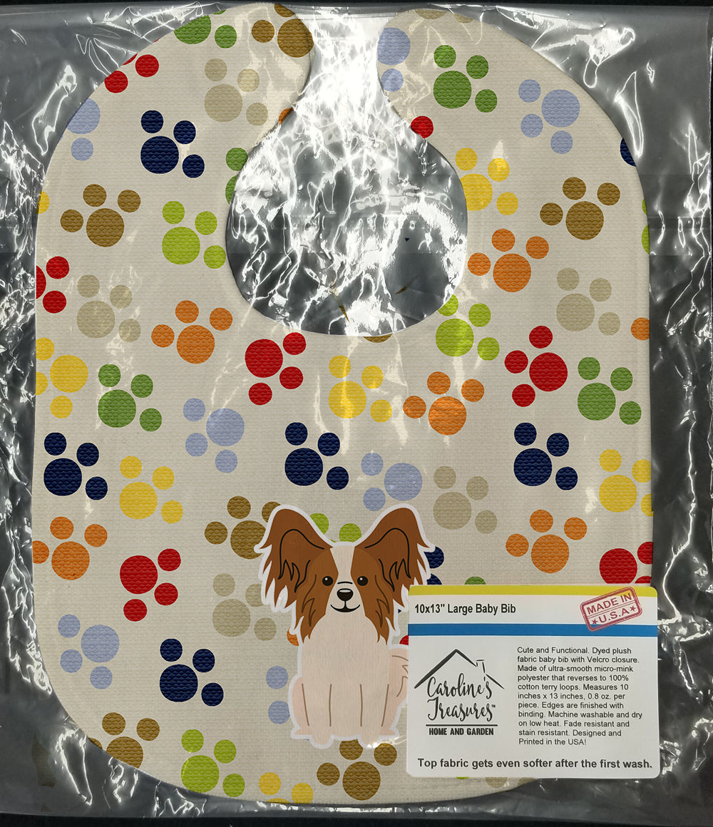 Pawprints Papillon Red White Baby Bib Easy-Clean Baby Bib Baby Feeding Accessory Baby Mealtime Essential, 10 x 13, Multicolor