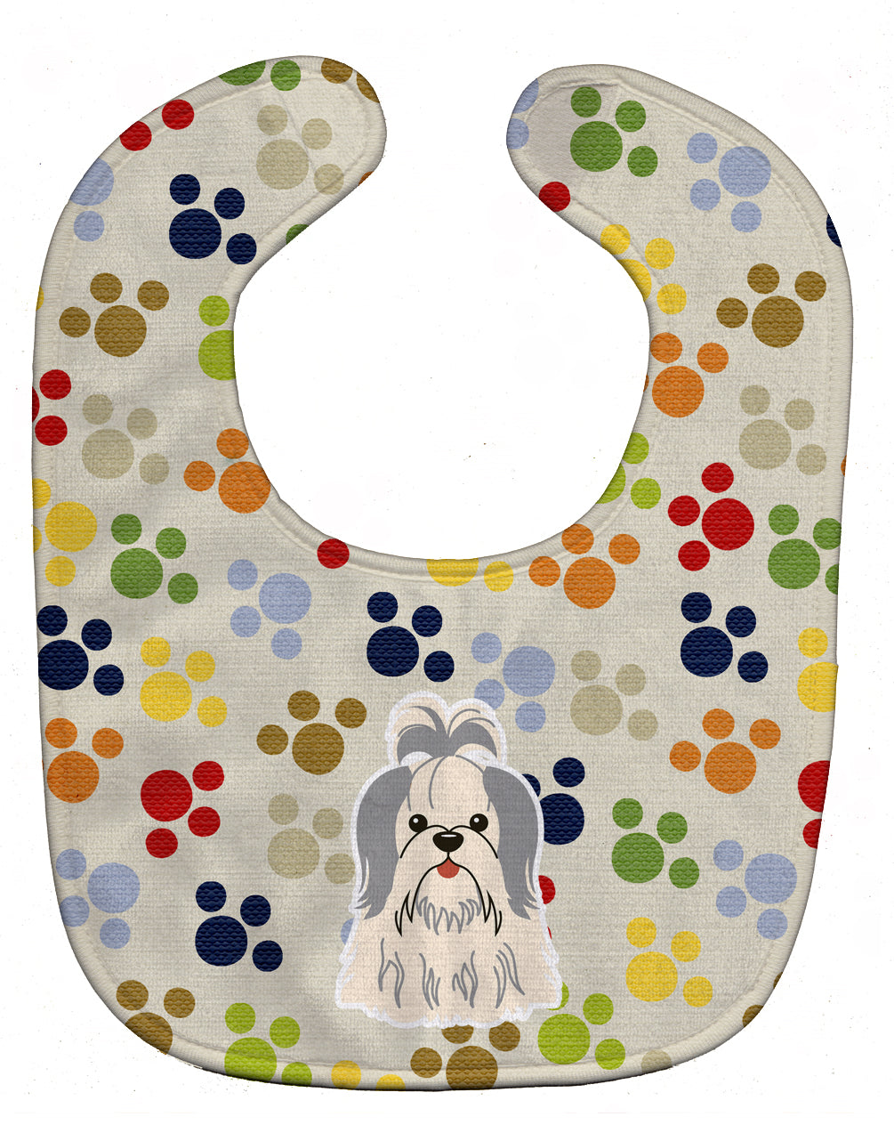 Pawprints Shih Tzu Silver White Baby Bib Easy-Clean Baby Bib Baby Feeding Accessory Baby Mealtime Essential, 10 x 13, Multicolor