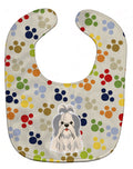Pawprints Shih Tzu Silver White Baby Bib Easy-Clean Baby Bib Baby Feeding Accessory Baby Mealtime Essential, 10 x 13, Multicolor