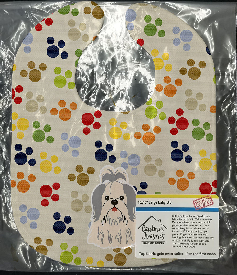 Pawprints Shih Tzu Silver White Baby Bib Easy-Clean Baby Bib Baby Feeding Accessory Baby Mealtime Essential, 10 x 13, Multicolor
