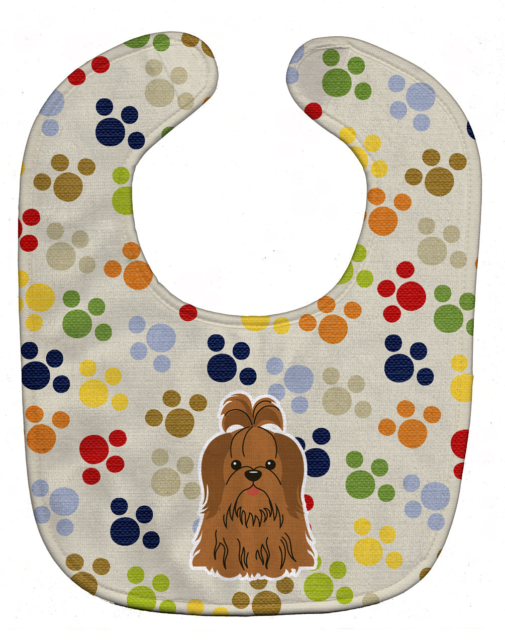 Pawprints Shih Tzu Silver Chocolate Baby Bib Easy-Clean Baby Bib Baby Feeding Accessory Baby Mealtime Essential, 10 x 13, Multicolor