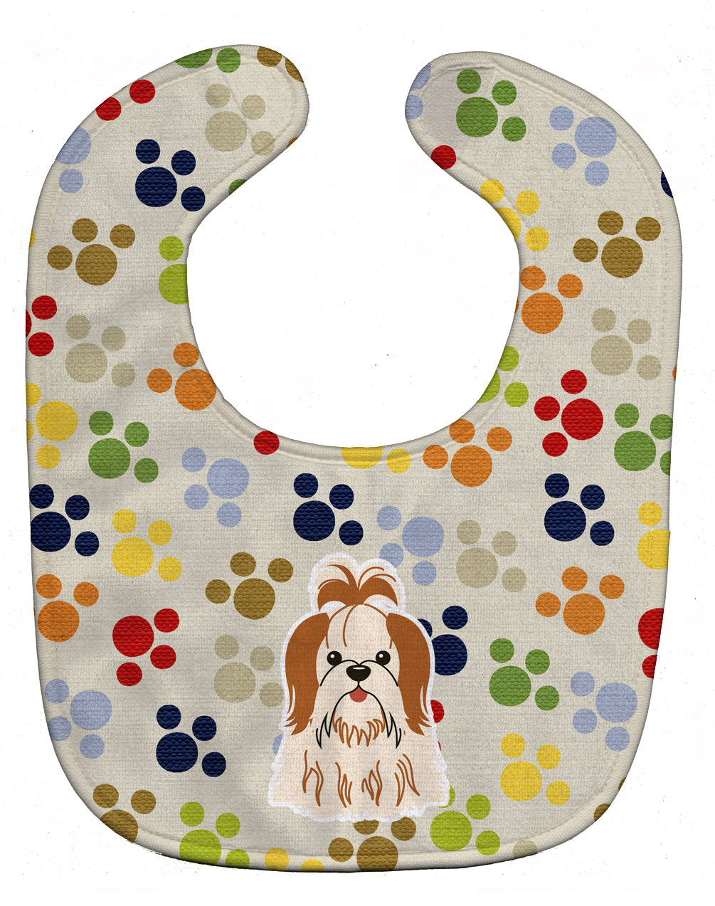 Pawprints Shih Tzu Red White Baby Bib Easy-Clean Baby Bib Baby Feeding Accessory Baby Mealtime Essential, 10 x 13, Multicolor