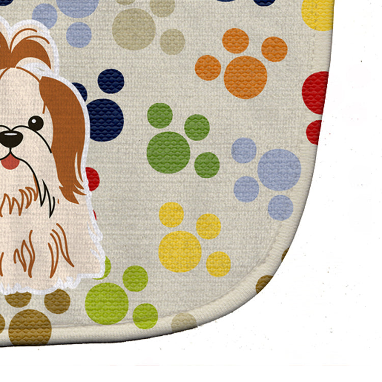 Pawprints Shih Tzu Red White Baby Bib Easy-Clean Baby Bib Baby Feeding Accessory Baby Mealtime Essential, 10 x 13, Multicolor