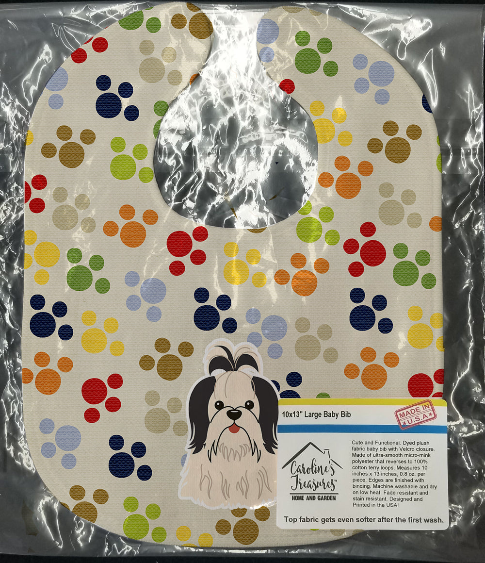 Pawprints Shih Tzu Black White Baby Bib Easy-Clean Baby Bib Baby Feeding Accessory Baby Mealtime Essential, 10 x 13, Multicolor