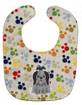 Pawprints Shih Tzu Black Silver Baby Bib Easy-Clean Baby Bib Baby Feeding Accessory Baby Mealtime Essential, 10 x 13, Multicolor