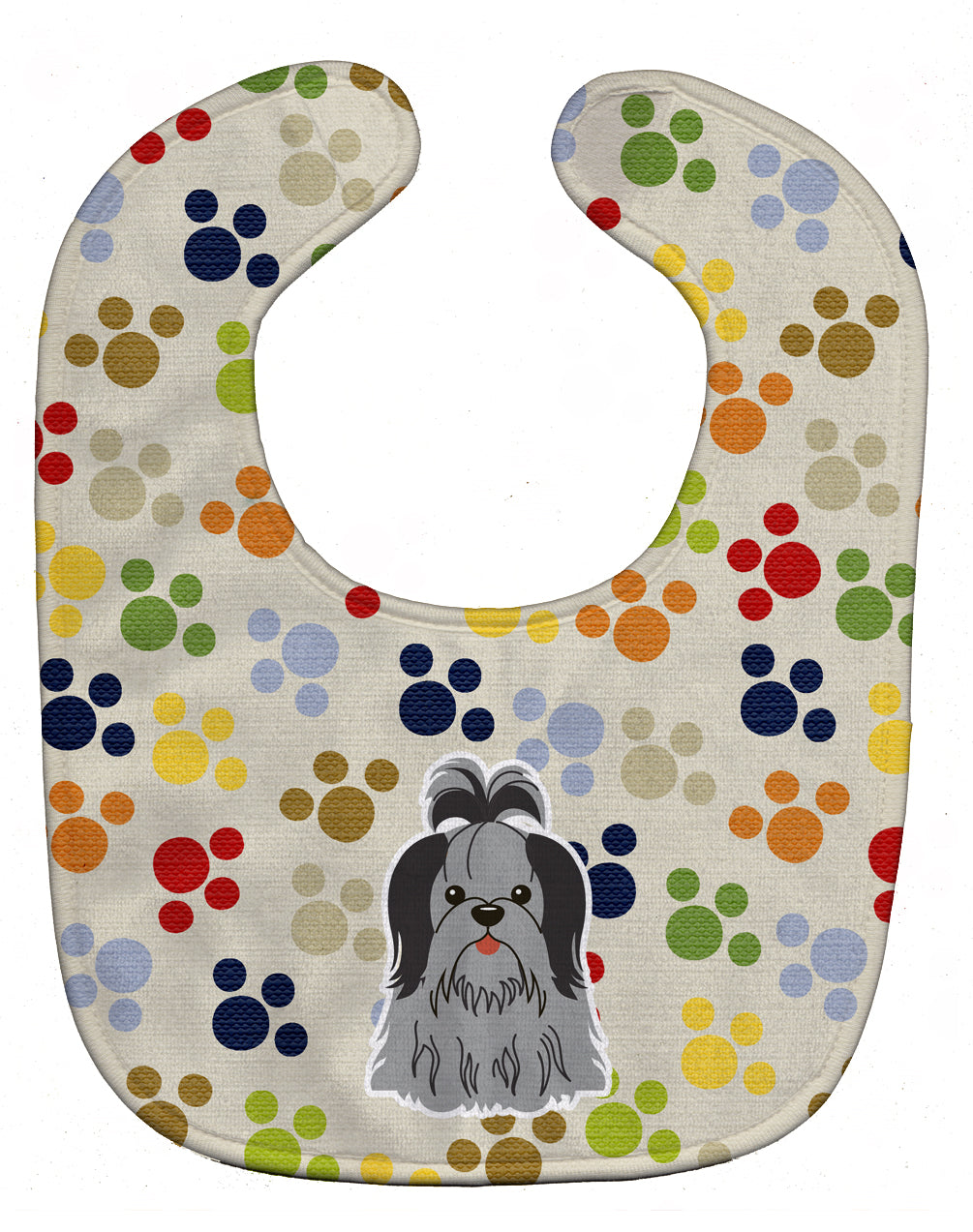 Pawprints Shih Tzu Black Silver Baby Bib Easy-Clean Baby Bib Baby Feeding Accessory Baby Mealtime Essential, 10 x 13, Multicolor