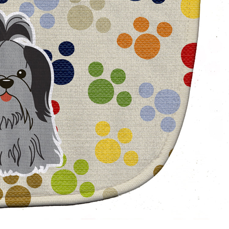 Pawprints Shih Tzu Black Silver Baby Bib Easy-Clean Baby Bib Baby Feeding Accessory Baby Mealtime Essential, 10 x 13, Multicolor