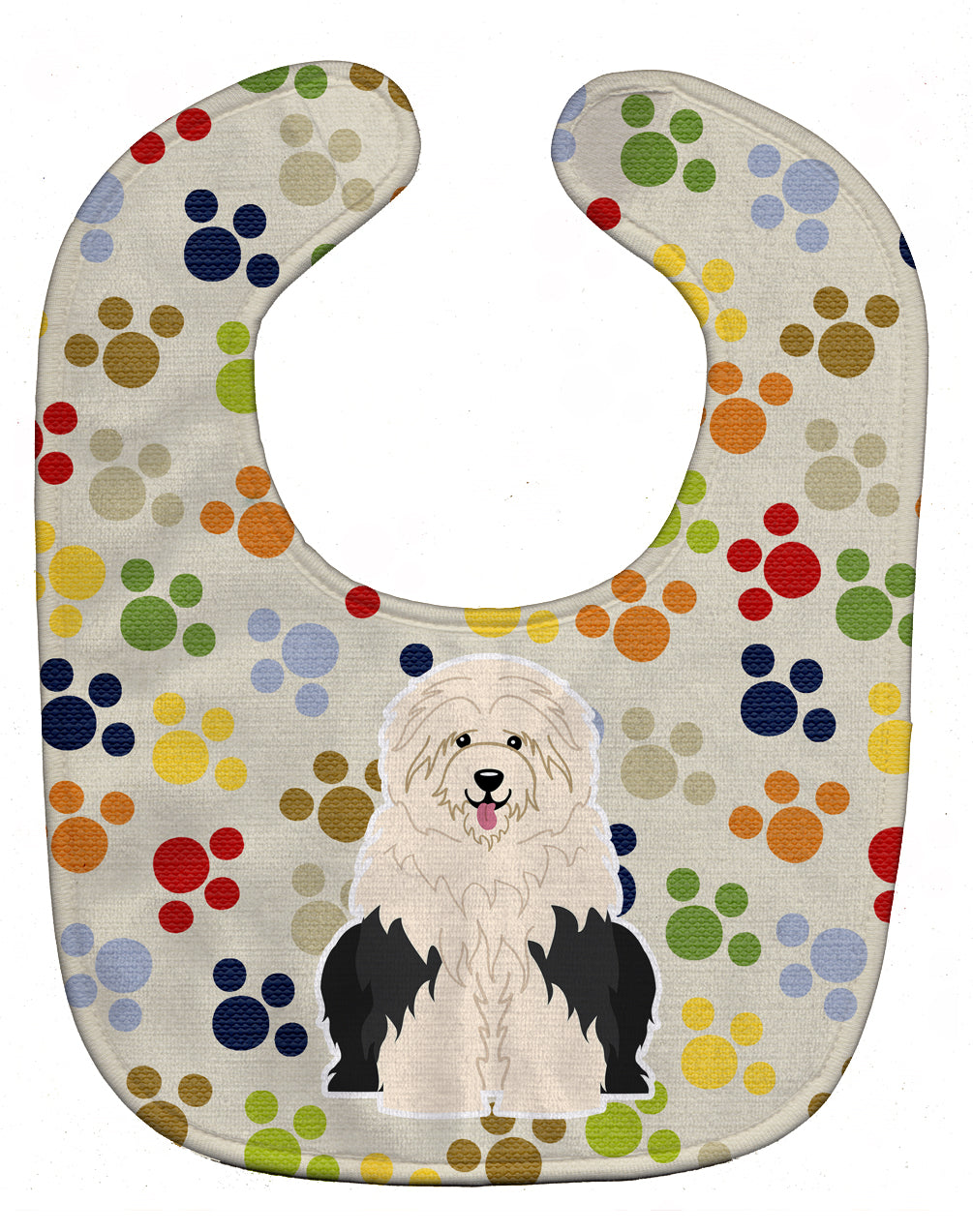 Pawprints Old English Sheepdog Baby Bib Easy-Clean Baby Bib Baby Feeding Accessory Baby Mealtime Essential, 10 x 13, Multicolor