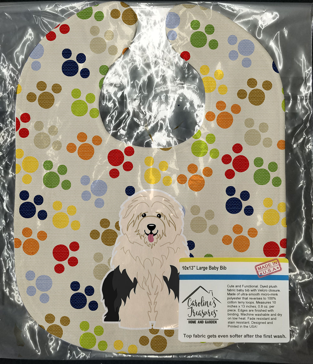 Pawprints Old English Sheepdog Baby Bib Easy-Clean Baby Bib Baby Feeding Accessory Baby Mealtime Essential, 10 x 13, Multicolor