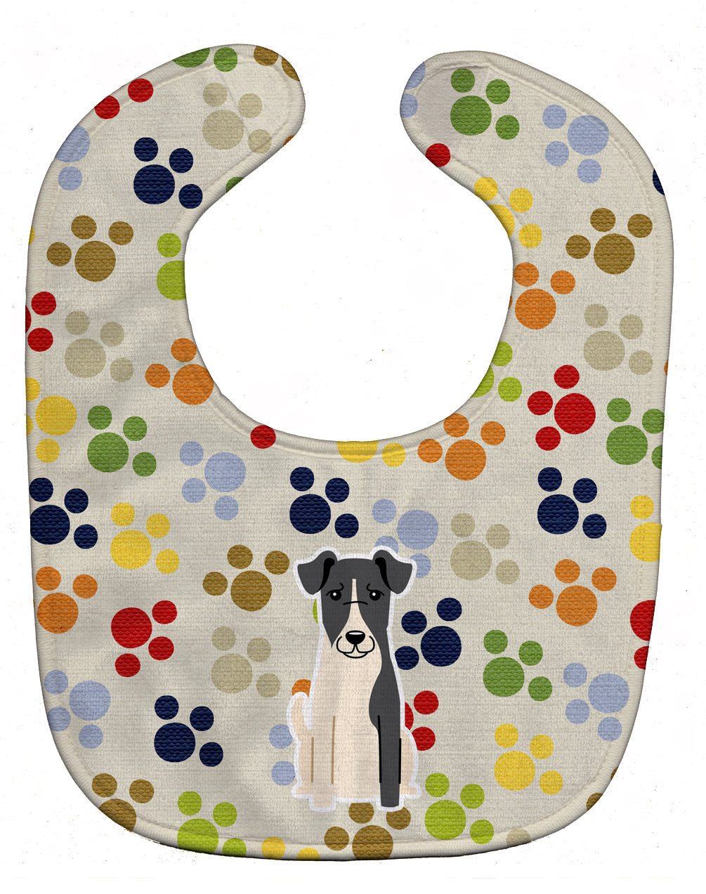 Pawprints Smooth Fox Terrier Baby Bib Easy-Clean Baby Bib Baby Feeding Accessory Baby Mealtime Essential, 10 x 13, Multicolor