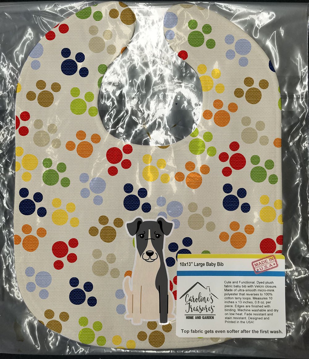 Pawprints Smooth Fox Terrier Baby Bib Easy-Clean Baby Bib Baby Feeding Accessory Baby Mealtime Essential, 10 x 13, Multicolor