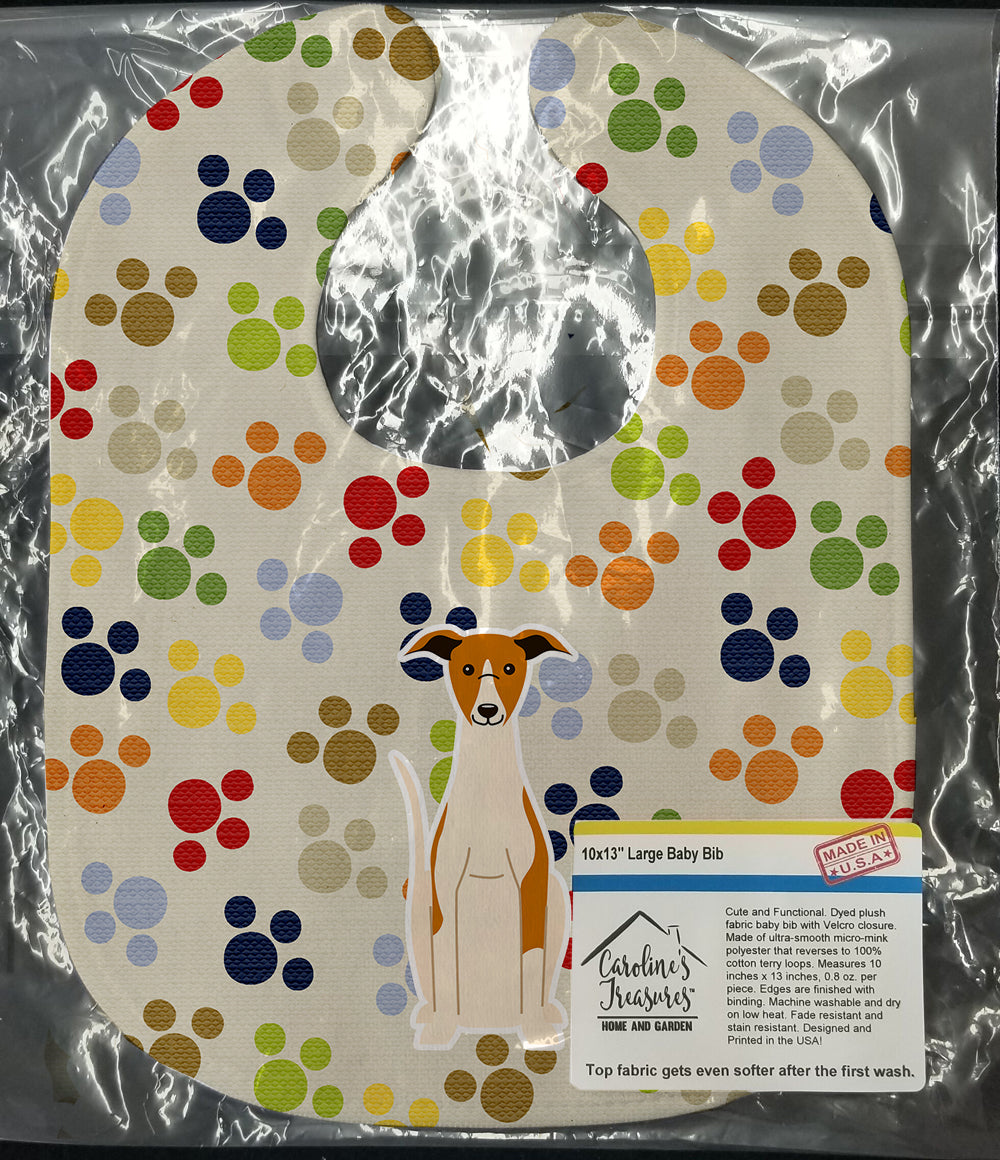 Pawprints Whippet Baby Bib Easy-Clean Baby Bib Baby Feeding Accessory Baby Mealtime Essential, 10 x 13, Multicolor