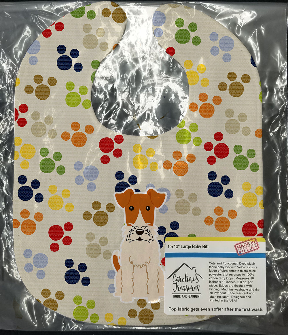 Pawprints Wire Fox Terrier Baby Bib Easy-Clean Baby Bib Baby Feeding Accessory Baby Mealtime Essential, 10 x 13, Multicolor