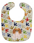 Pawprints Pekingese Red White Baby Bib Easy-Clean Baby Bib Baby Feeding Accessory Baby Mealtime Essential, 10 x 13, Multicolor