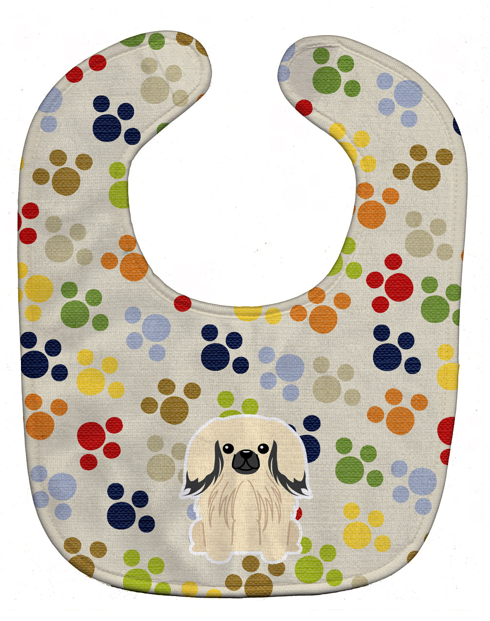 Pawprints Pekingese Cream Baby Bib Easy-Clean Baby Bib Baby Feeding Accessory Baby Mealtime Essential, 10 x 13, Multicolor