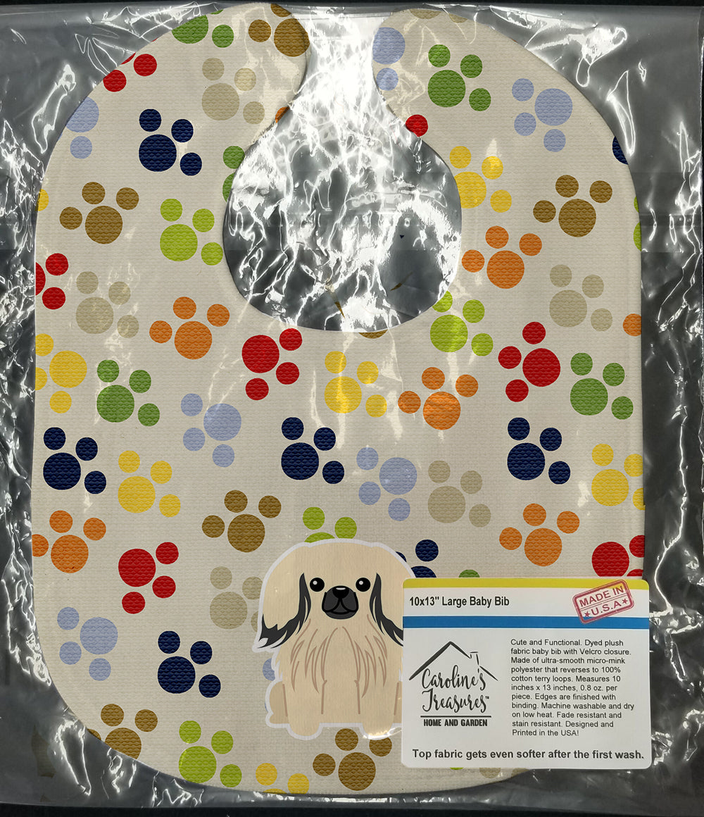 Pawprints Pekingese Cream Baby Bib Easy-Clean Baby Bib Baby Feeding Accessory Baby Mealtime Essential, 10 x 13, Multicolor