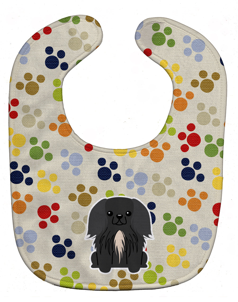 Pawprints Pekingese Black Baby Bib Easy-Clean Baby Bib Baby Feeding Accessory Baby Mealtime Essential, 10 x 13, Multicolor