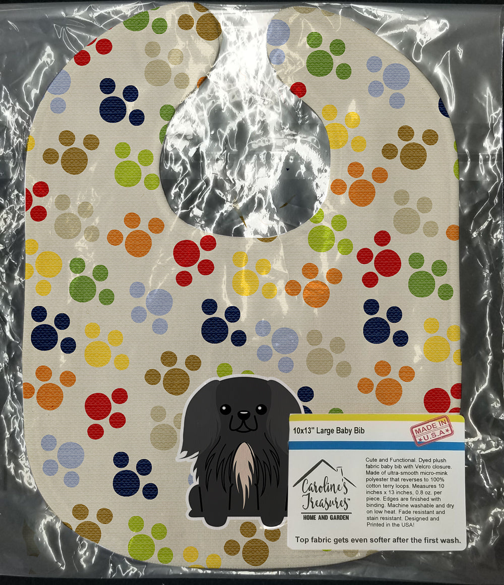 Pawprints Pekingese Black Baby Bib Easy-Clean Baby Bib Baby Feeding Accessory Baby Mealtime Essential, 10 x 13, Multicolor
