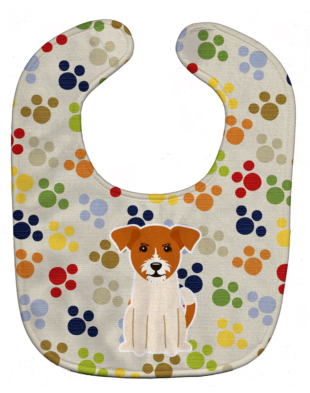 Pawprints Jack Russell Terrier Baby Bib Easy-Clean Baby Bib Baby Feeding Accessory Baby Mealtime Essential, 10 x 13, Multicolor