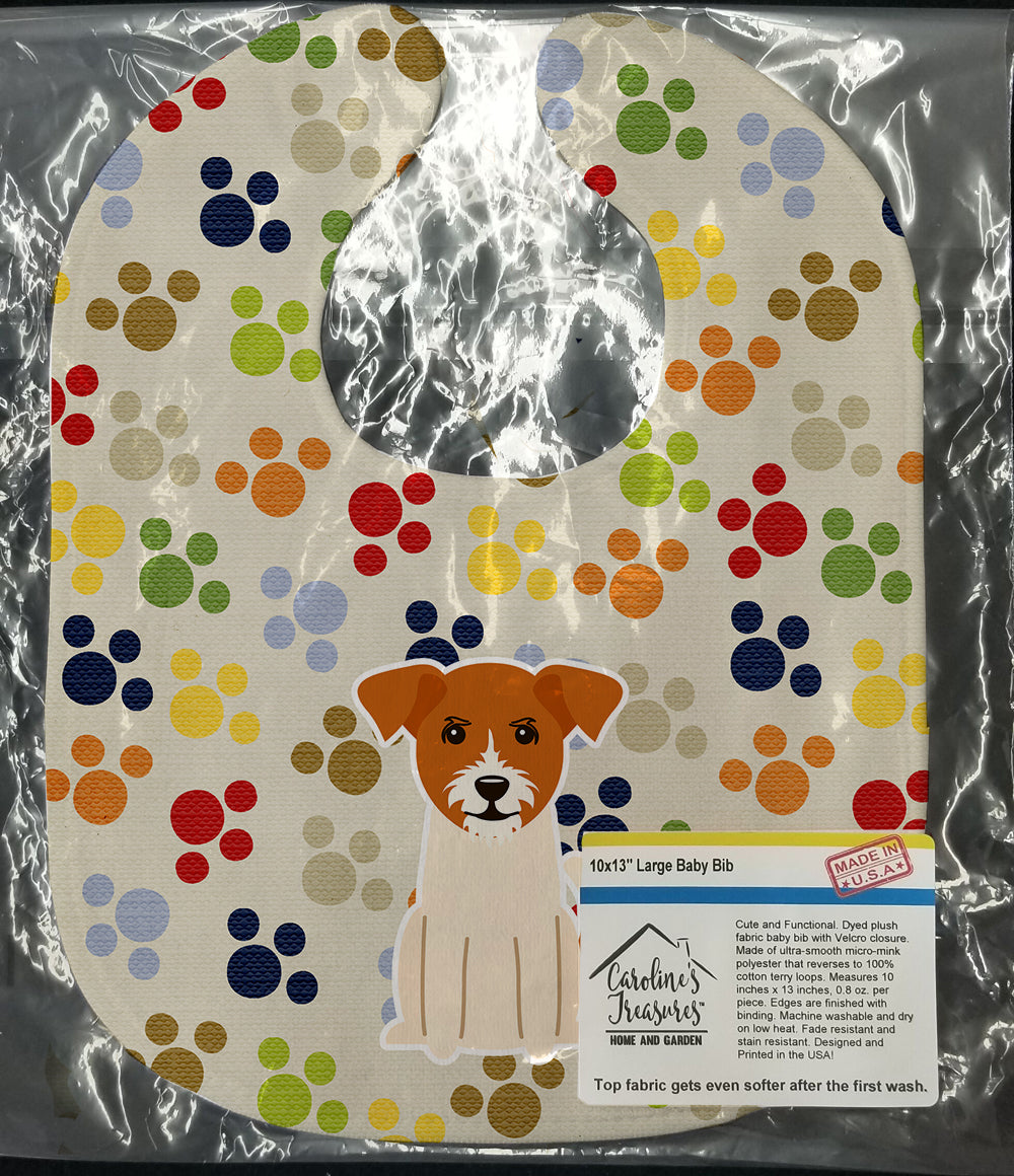 Pawprints Jack Russell Terrier Baby Bib Easy-Clean Baby Bib Baby Feeding Accessory Baby Mealtime Essential, 10 x 13, Multicolor