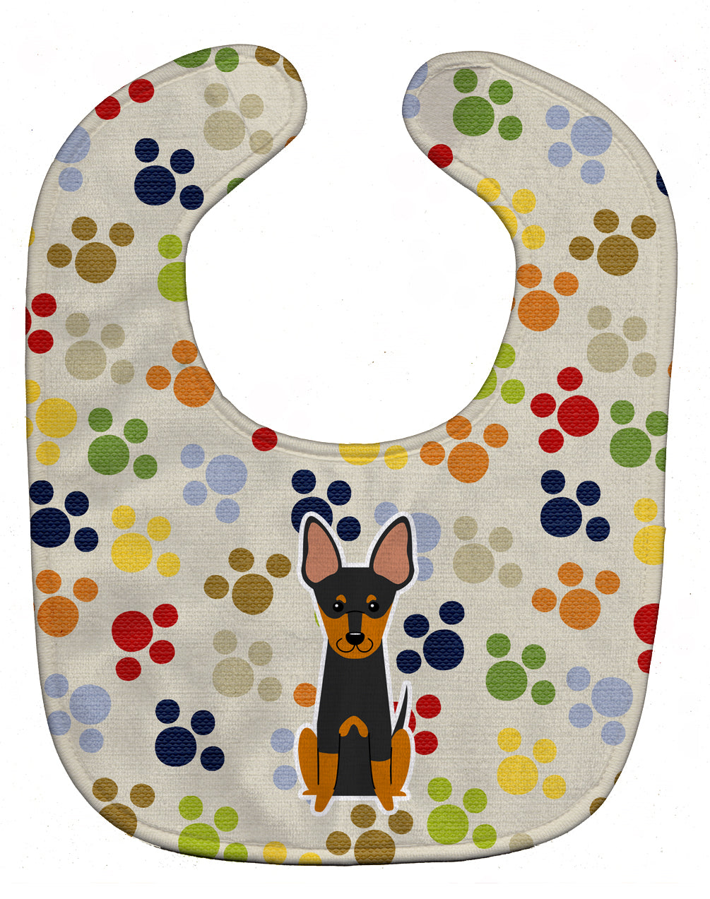 Pawprints English Toy Terrier Baby Bib Easy-Clean Baby Bib Baby Feeding Accessory Baby Mealtime Essential, 10 x 13, Multicolor