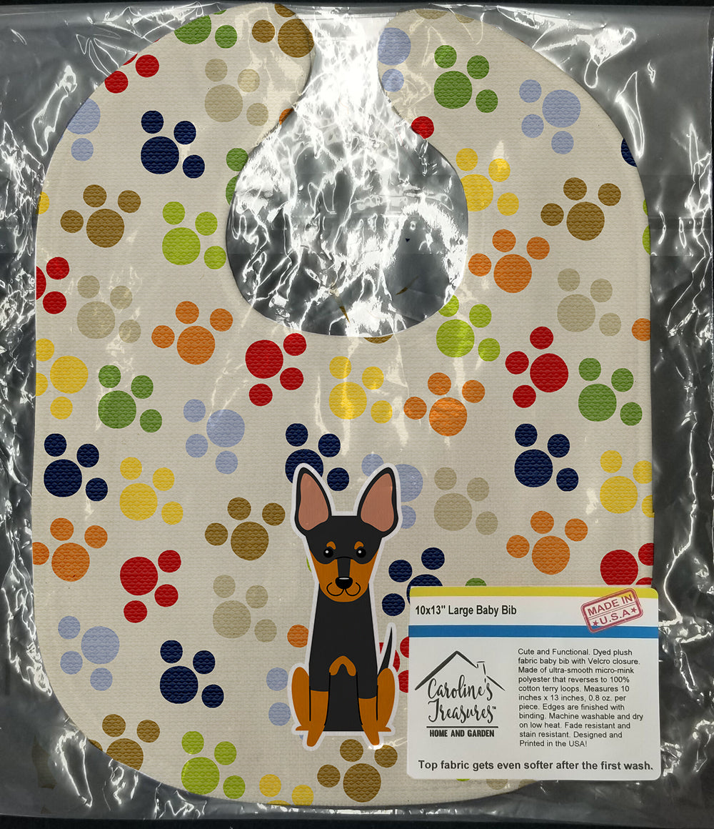 Pawprints English Toy Terrier Baby Bib Easy-Clean Baby Bib Baby Feeding Accessory Baby Mealtime Essential, 10 x 13, Multicolor