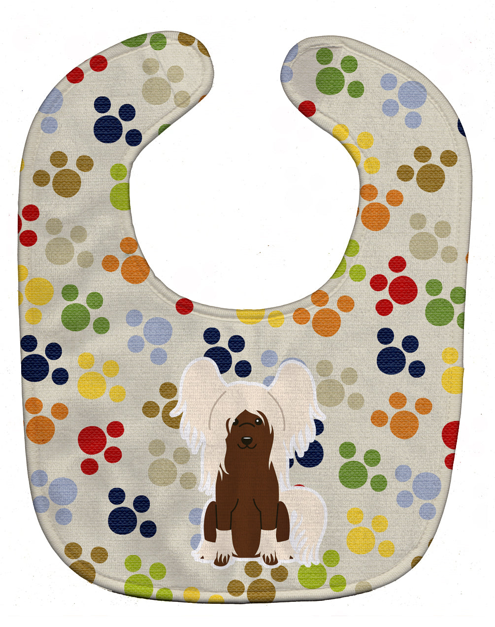 Pawprints Chinese Crested Cream Baby Bib Easy-Clean Baby Bib Baby Feeding Accessory Baby Mealtime Essential, 10 x 13, Multicolor