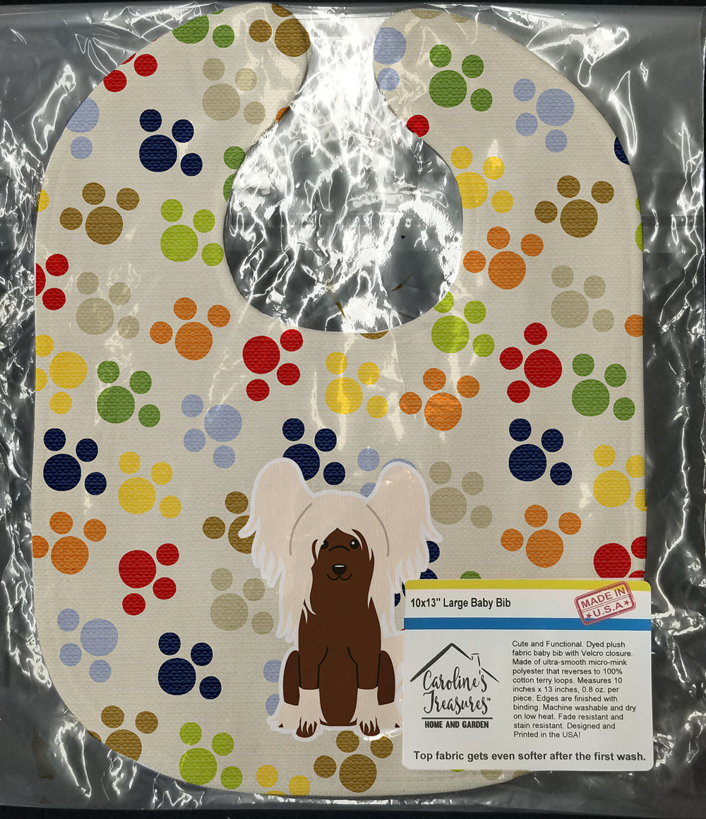 Pawprints Chinese Crested Cream Baby Bib Easy-Clean Baby Bib Baby Feeding Accessory Baby Mealtime Essential, 10 x 13, Multicolor