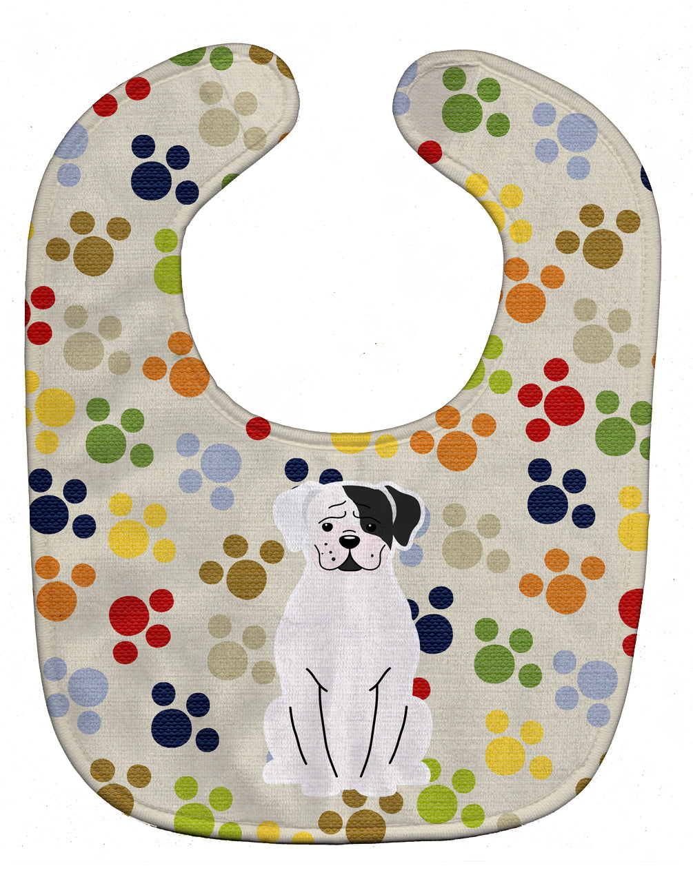 Pawprints White Boxer Cooper Baby Bib Easy-Clean Baby Bib Baby Feeding Accessory Baby Mealtime Essential, 10 x 13, Multicolor
