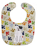 Pawprints White Boxer Cooper Baby Bib Easy-Clean Baby Bib Baby Feeding Accessory Baby Mealtime Essential, 10 x 13, Multicolor