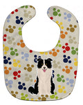 Pawprints Border Collie Black White Baby Bib Easy-Clean Baby Bib Baby Feeding Accessory Baby Mealtime Essential, 10 x 13, Multicolor