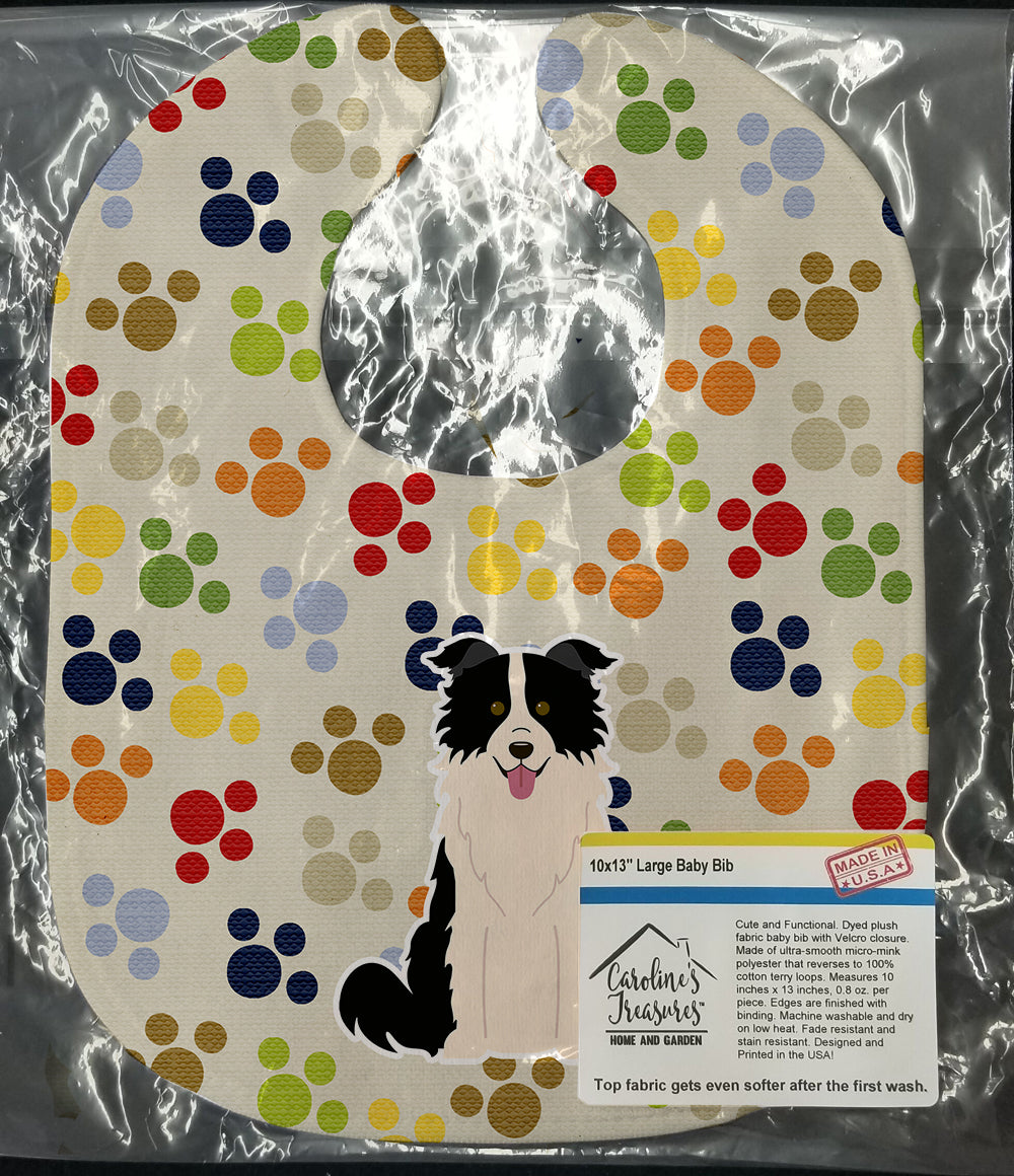 Pawprints Border Collie Black White Baby Bib Easy-Clean Baby Bib Baby Feeding Accessory Baby Mealtime Essential, 10 x 13, Multicolor