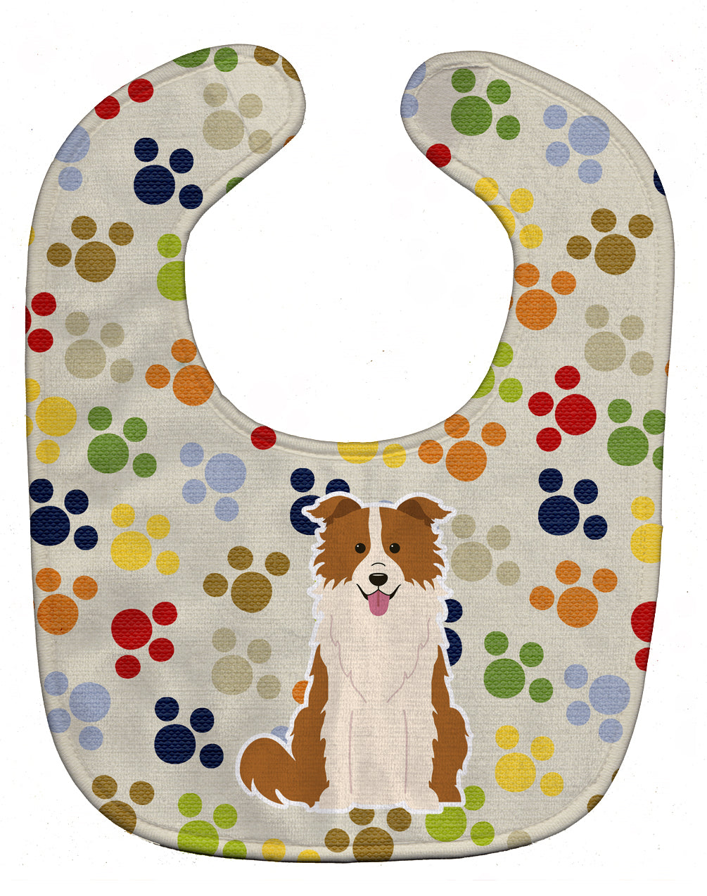 Pawprints Border Collie Red White Baby Bib Easy-Clean Baby Bib Baby Feeding Accessory Baby Mealtime Essential, 10 x 13, Multicolor