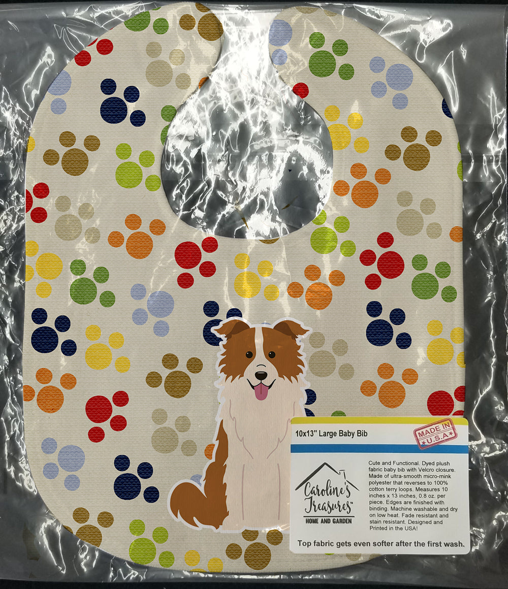 Pawprints Border Collie Red White Baby Bib Easy-Clean Baby Bib Baby Feeding Accessory Baby Mealtime Essential, 10 x 13, Multicolor