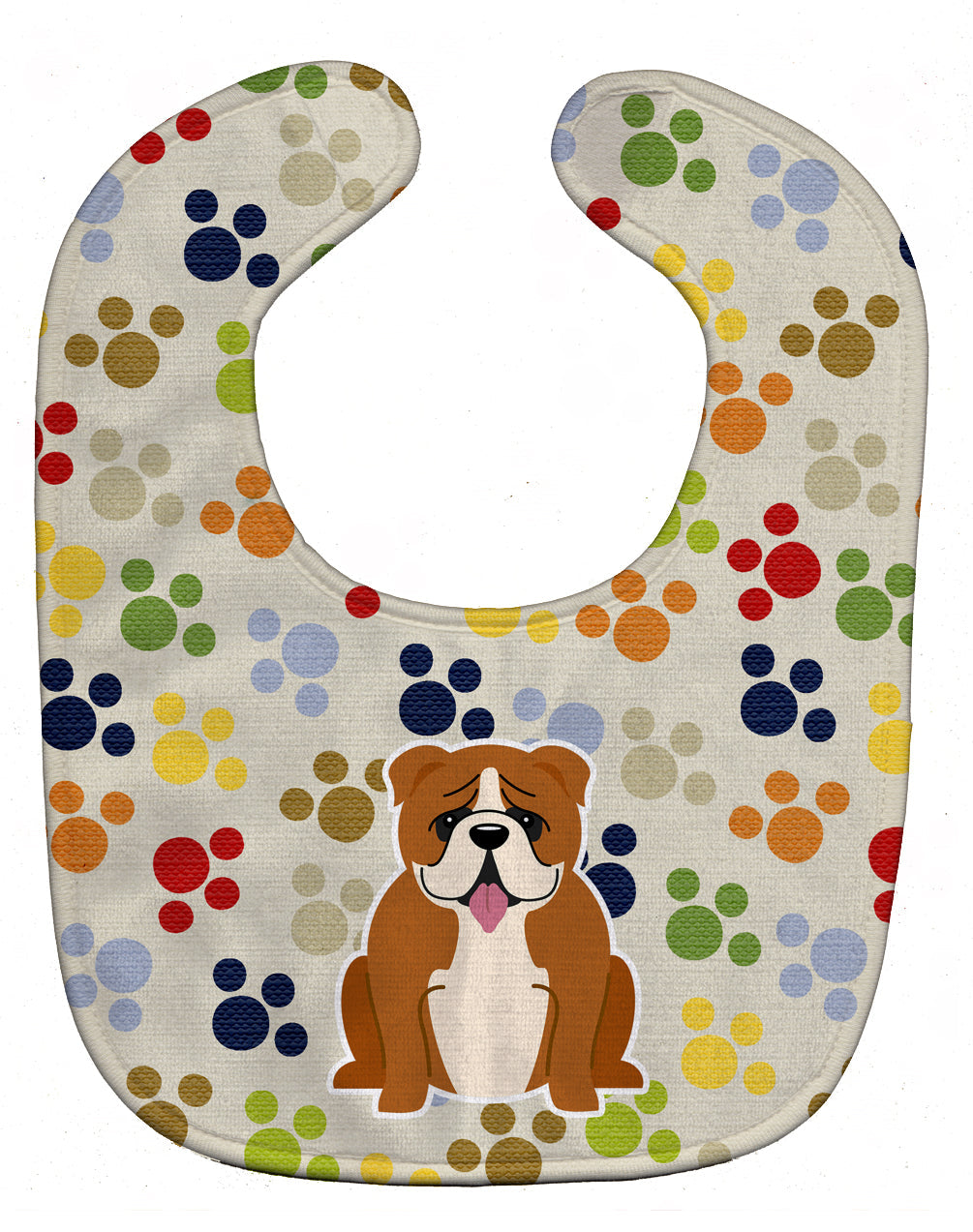 Pawprints English Bulldog Red White Baby Bib Easy-Clean Baby Bib Baby Feeding Accessory Baby Mealtime Essential, 10 x 13, Multicolor