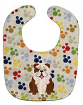 Pawprints English Bulldog Brindle White Baby Bib Easy-Clean Baby Bib Baby Feeding Accessory Baby Mealtime Essential, 10 x 13, Multicolor