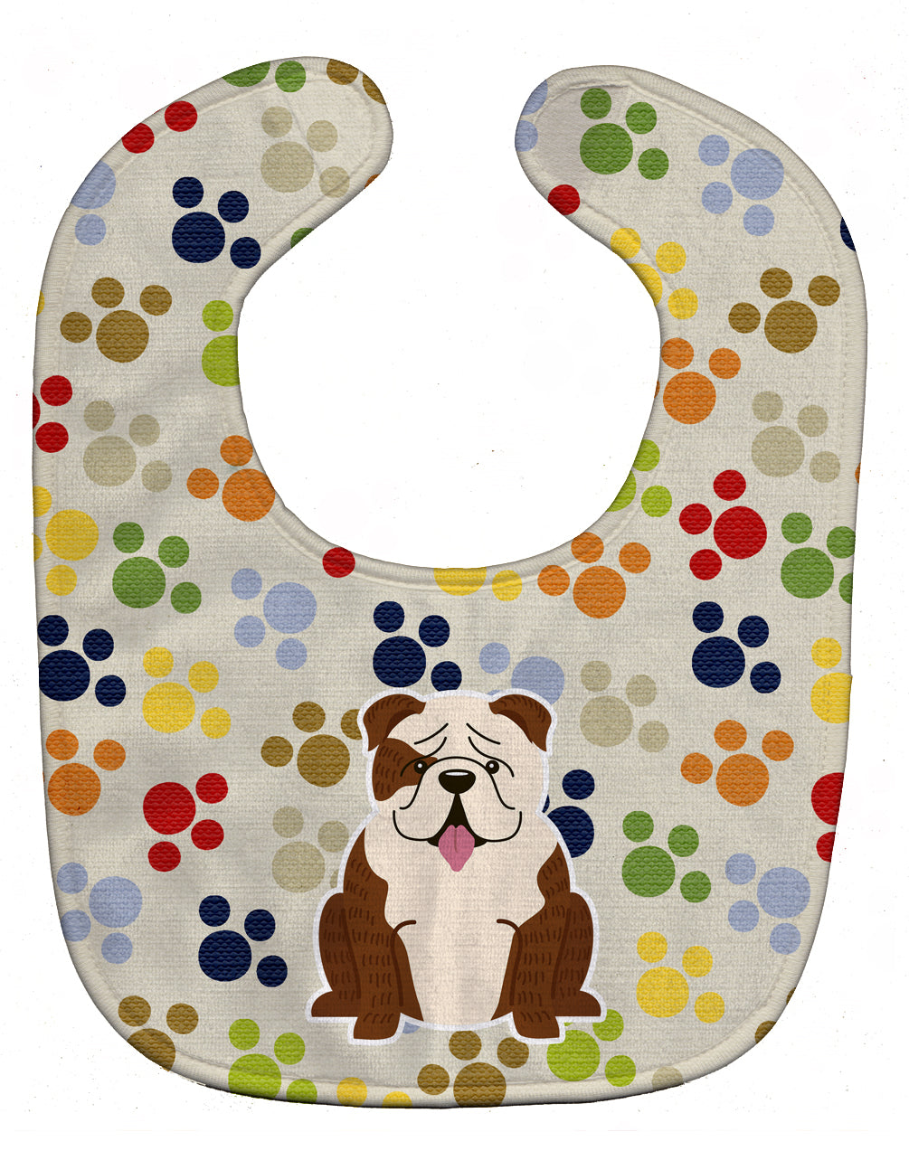 Pawprints English Bulldog Brindle White Baby Bib Easy-Clean Baby Bib Baby Feeding Accessory Baby Mealtime Essential, 10 x 13, Multicolor