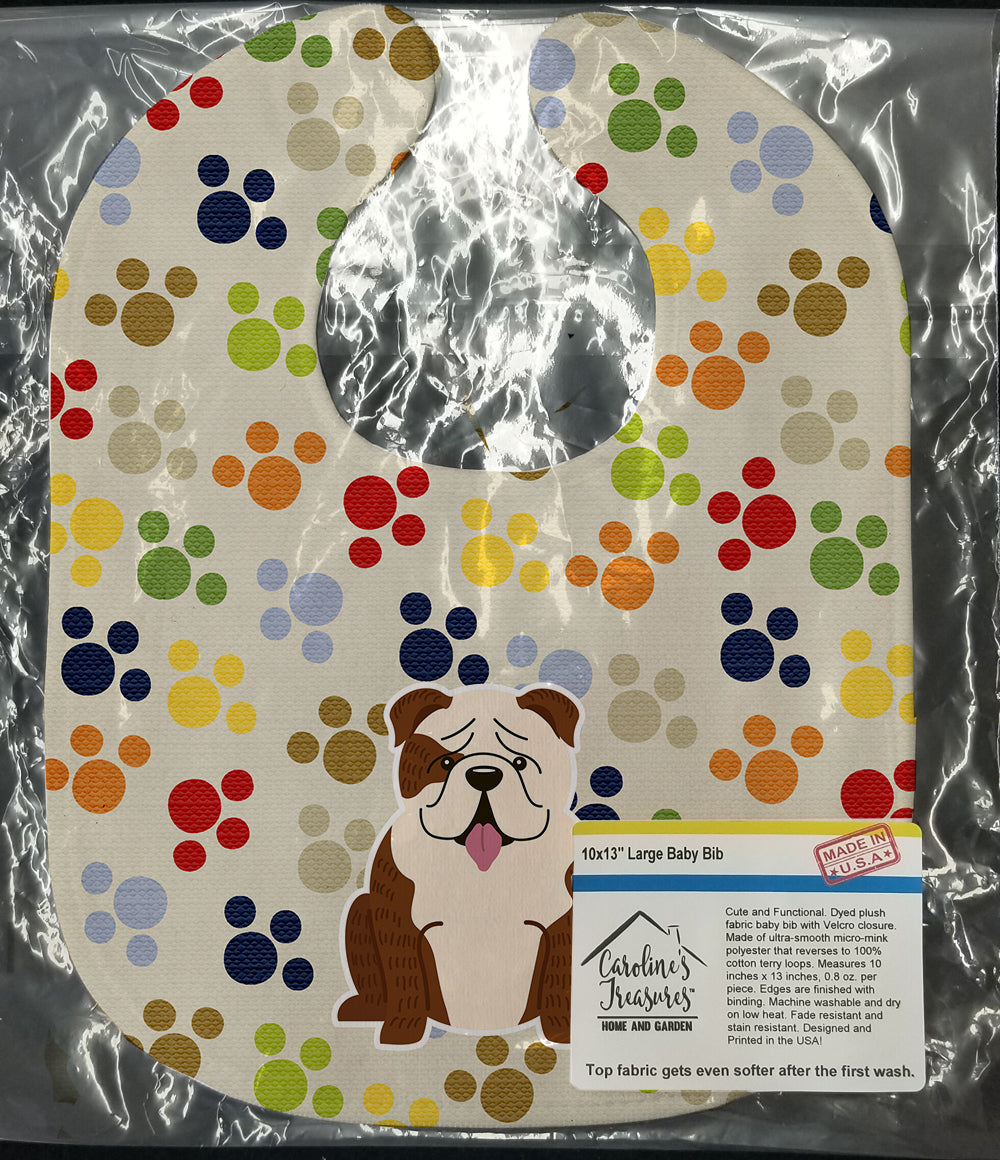 Pawprints English Bulldog Brindle White Baby Bib Easy-Clean Baby Bib Baby Feeding Accessory Baby Mealtime Essential, 10 x 13, Multicolor