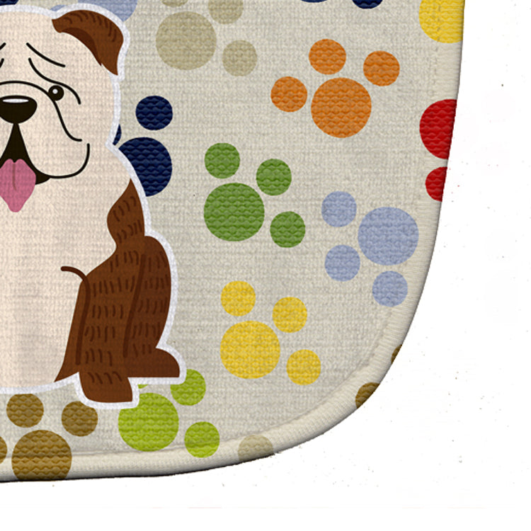 Pawprints English Bulldog Brindle White Baby Bib Easy-Clean Baby Bib Baby Feeding Accessory Baby Mealtime Essential, 10 x 13, Multicolor