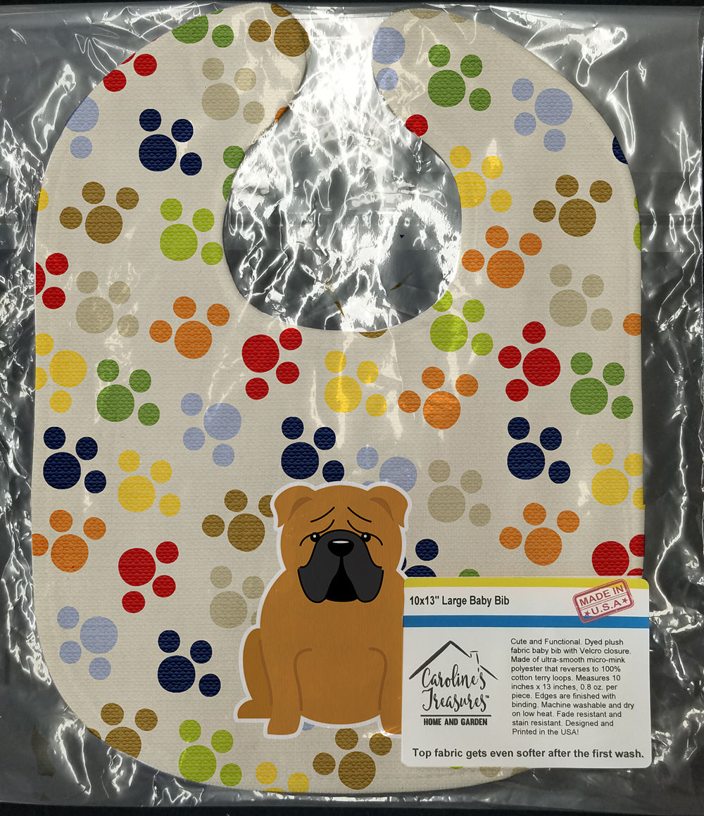 Pawprints English Bulldog Red Baby Bib Easy-Clean Baby Bib Baby Feeding Accessory Baby Mealtime Essential, 10 x 13, Multicolor