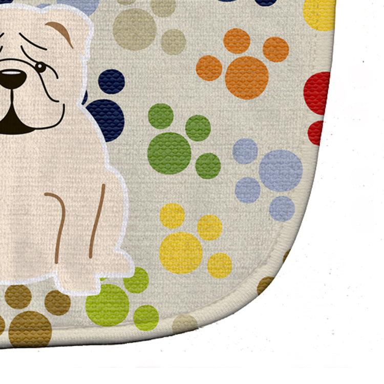 Pawprints English Bulldog White Baby Bib Easy-Clean Baby Bib Baby Feeding Accessory Baby Mealtime Essential, 10 x 13, Multicolor