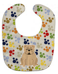 Pawprints English Bulldog Fawn Baby Bib Easy-Clean Baby Bib Baby Feeding Accessory Baby Mealtime Essential, 10 x 13, Multicolor